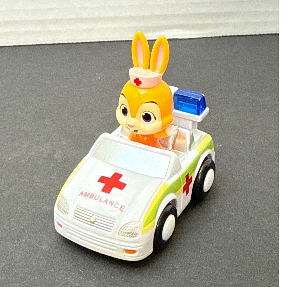 Vintage Style Bunny Nurse Ambulance Toy Car White Red Cross Collectible Vehicle